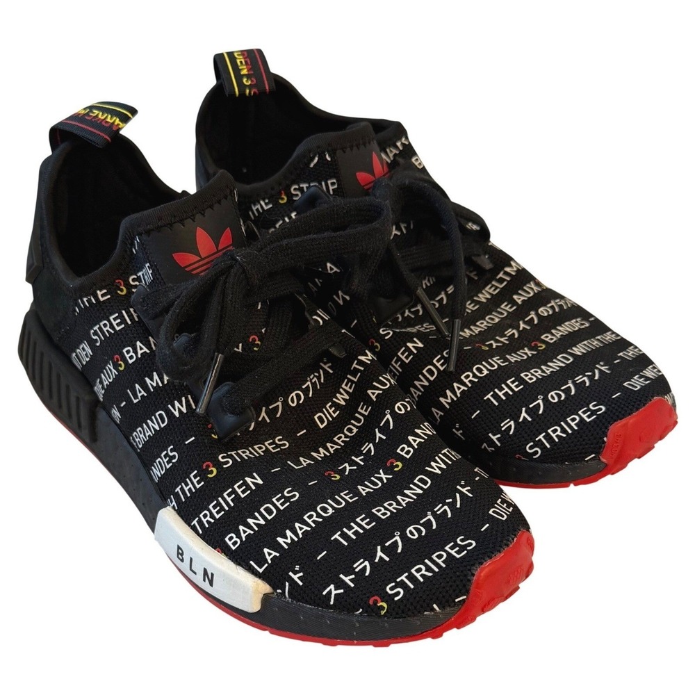 Adidas NMD R1 Berlin Black Multilingual Print EH3290 Men's 6 Women's 7.5 EUC